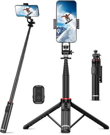 RISEOFLE Selfie Stick Handy Stativ, 360° Drehbares, 130cm Aluminium Ausziehbar, mit Fernauslöser für Smartphone/iPhone/Samsung Android