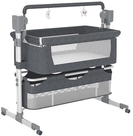 Veitoalioy Beistellbett Baby, Das Schaukeln Kann Babybett, Babybett mit Mehreren Gängen und Geschwindigkeitsanpassungen, Stubenwagen Baby mit Rollen (601 Grey)