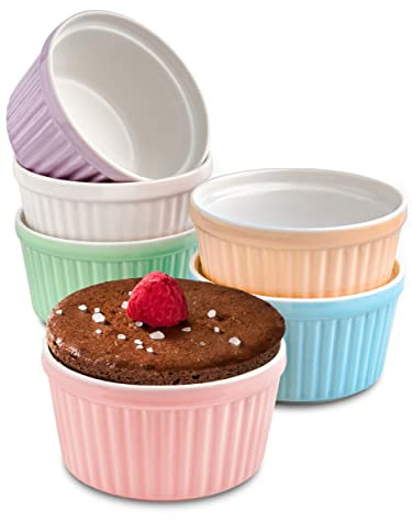 Praknu 6er Set Souffle Förmchen Keramik 200ml 9 cm – Auflaufförmchen Klein | Backofenfest & stapelbar, mit Antihaftbeschichtung, leicht zu reinigen, für Desserts, Crème brûlée & Dips