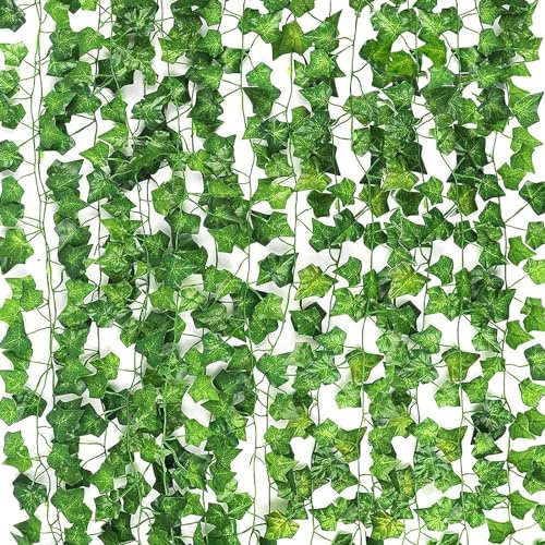 Cewor Künstliche Efeublätter, grüne Girlanden, Hängepflanze, für Hochzeit, Party, Garten, Wanddekoration, 14 Stück