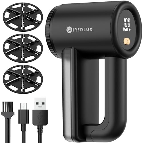 Fusselrasierer Elektrisch WiredLux - Wiederaufladbarer Fusselentferner für Kleidung & Möbel - Einstellbare 3-Fach Geschwindigkeit, 6-blättrige Klinge, LED-Anzeige, USB-Aufladung (Schwarz)