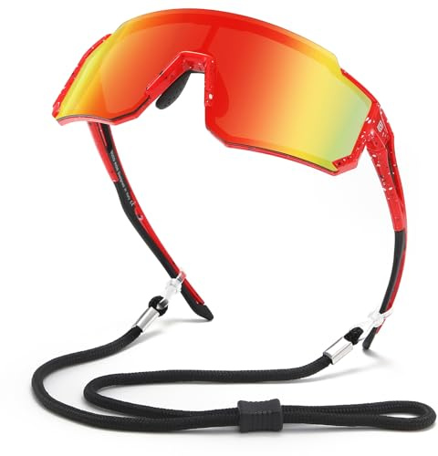DUCO Polarisierte Jugend sport Radfahren Schatten Leichter Rahmen UV400 Kind Jungen Mädchen Baseball Sonnenbrille 8-16 Jahre DK310 (Rot Rahmen Schwarz Weiß Dot Schwarz Tempel Revo Orange Linse)