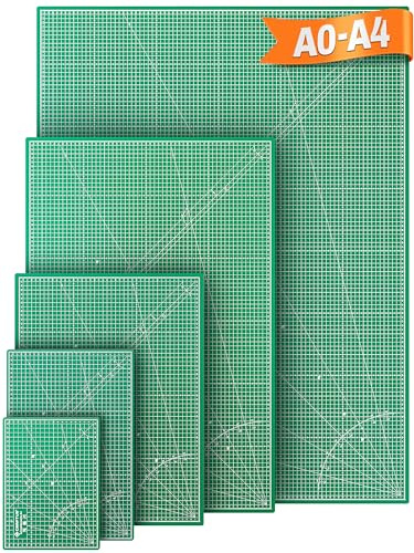 CRAFTUS Schneidematte A3 Grün [30x45cm] | Bastelunterlage selbstheilend mit 5-lagigem Schnittschutzkern | Bastelmatte mit beidseitigen Präzisionsmuster & Winkelmesser