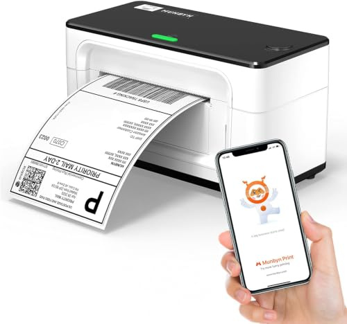 MUNBYN Bluetooth Etikettendrucker, 4x6 Versandetikett Drucker, Weiß, 941B | Thermodrucker, 203 DPI Label Drucker, 40-110 mm, kompatibel mit Amazon, Etsy, Shopify, DHL, UPS, GLS, für kleine Unternehmen