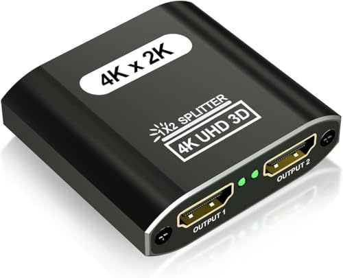 IVIVTOR HDMI Splitter 1 in 2 Out - 4K Aluminium hdmi-verteiler 1-in-2 Out für 2 Monitore Gleichzeitig unterstützt HDCP 1.4 3D UHD 1080P für HDTV Laptop PC - Nur Spiegelmodus kein erweiterter Modus