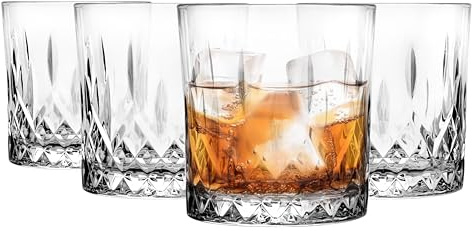 Glasmark KROSNO 1992 Whisky Gläser Set Whiskeygläser 4 Stück 280 ml Rum Gin Bourbon Cocktail Whiskey Glas Trinkgläser Geschliffen Spülmaschinengeeignet, Niedrige, Farblos