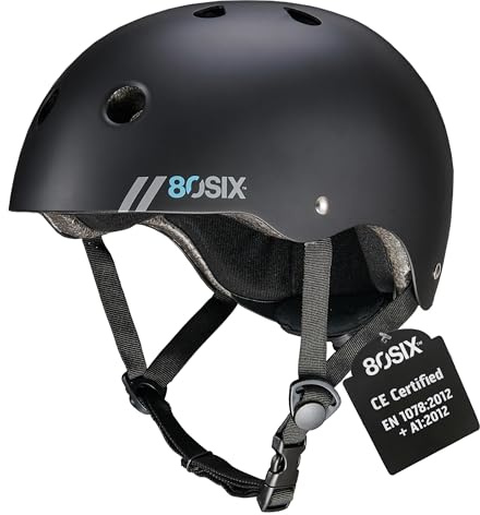 80SIX Hybrid Halo Deluxe Helm mit Fit Dial – CE EN1078 Zertifiziert, Multi-Sport Schutzhelm für Skateboard, Fahrrad, Scooter, BMX und Rollschuhlaufen – Kinder & Erwachsene