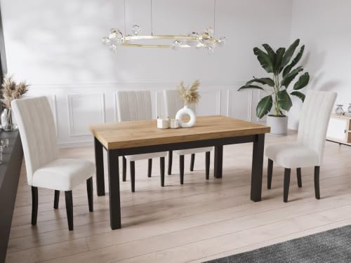WFL GROUP Moderner Rechteckiger Ausziehbarer Esstisch - Platzsparend - Schwarze Holzbeine - 120 bis 160 cm - Hergestellt in EU - 120 x 80 cm - Wotan Eiche