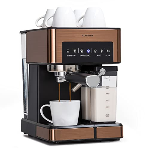 Klarstein Espresso Siebträgermaschine mit Milchaufschäumer, 1,8L Mini-Espressomaschine mit Siebträger, 20 Bar Edelstahl-Kaffeemaschine Klein, 1350W Kaffeemaschine für Cappuccino, Latte, Espresso