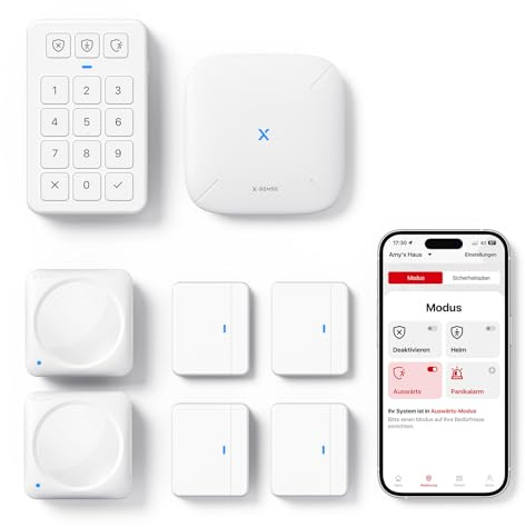 X-Sense Smart Home Sicherheitssystem AS08, Alarmanlage für Tür und Fenster, Codeschloss für die Haustür mit App, funktioniert mit Alexa, Tür- und Fenstersensoren, Bewegungsmeldern, Smart Home Keypad