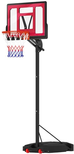 AIYAPLAY Basketballkorb Outdoor für Jugendliche, 200-260 cm Höhenverstellbarer Basketballständer mit 83x60cm Rückwand, Rollen, Gewichtssack, Outdoor Basketballanlage, Rot