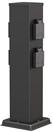 ledscom.de Garten Steckdosensäule Polly für außen, IP44, 4-Fach, Edelstahl, schwarz, eckig, 40 cm