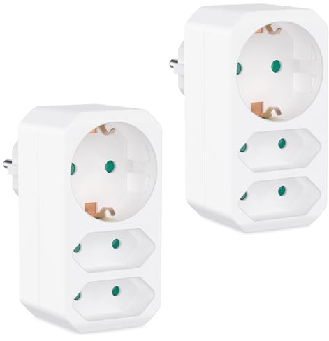 benon 2er Set Mehrfachstecker Weiß - Steckdosen-Adapter mit Kindersicherung - Doppelstecker 3680W - Multistecker 3Fach - Mehrfachsteckdose 2 Euro und 1 Schuko - Stecker mit Schutzkontakt Steckdose