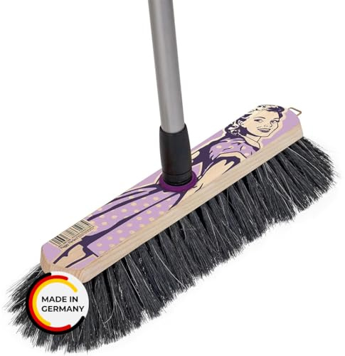 Peggy Perfect Stubenbesen Kehrbesen Zimmerbesen mit Einer dichten Naturhaarmischung und Teleskopstiel im einzigartigem Daisy Design. Buchenholz Besen mit Designaufdruck.