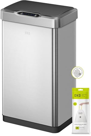 EKO Mirage-T 50L Mülleimer mit Sensor, Automatischer Abfalleimer für die Küche, Rechteckiger Bewegungssensor Mülleimer, Sanft Schließend mit Deckel, Fingerabdruckresistente, Gebürsteter Edelstahl