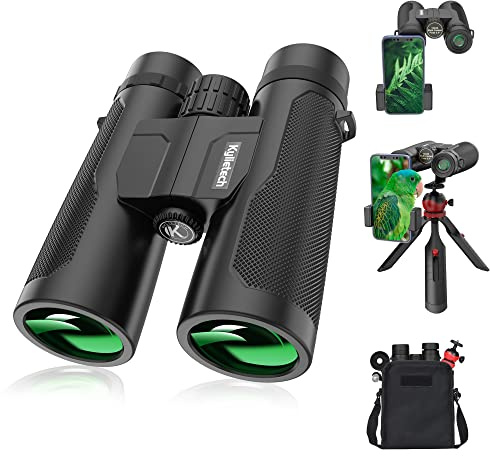 Fernglas für Erwachsene, Kylietech 12x42 Ferngläser mit Stativ, Wasserdichtes Vogelbeobachtungs Fernglas mit BaK-4-Prismen, FMC-Objektiv, Telefonadapter für Fotografie, Sternenbeobachtung