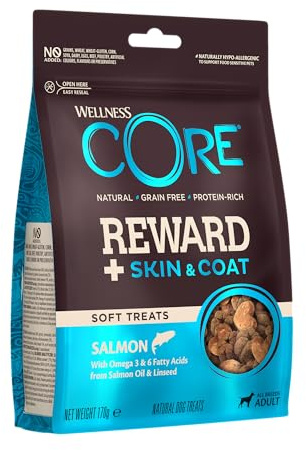 Wellness CORE Reward+ Haut & Fell 170g, Lachs – sanfte Hundeleckerli für alle Hunderassen, getreidefrei, natürlich, hypoallergen, proteinreich, hoher Fischanteil, für gesunde Haut und glänzendes Fell