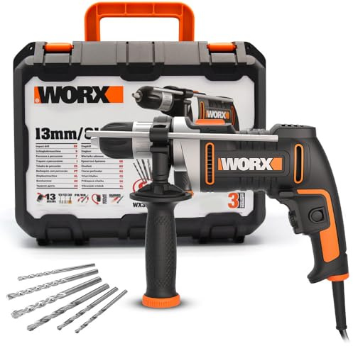 WORX WX328 Schlagbohrmaschine 810W, ergonomisches Design | Exaktes Bohren in Holz, Beton & Stahl, einfacher Werkzeugwechsel, stufenlose Drehzahlregulierung, mit Tiefenanschlag