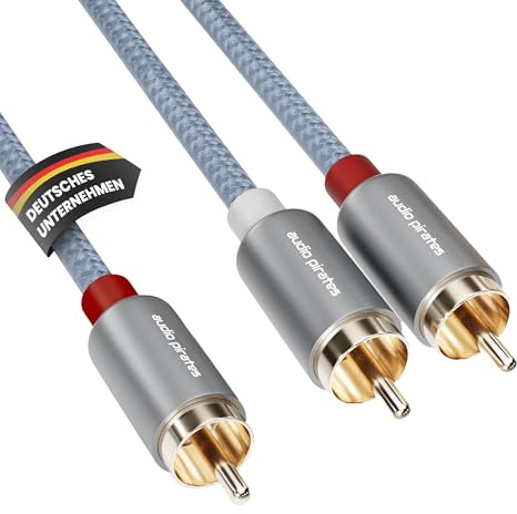 audio pirates Subwoofer Cinch-Kabel 2x1 RCA-Kabel – High-Performance Y Cinchkabel, Audio-Kabel mit 24 K vergoldetem Stecker, OFC-Kupfer – Lautsprecherkabel für Subwoofer (1er Pack, 2m)