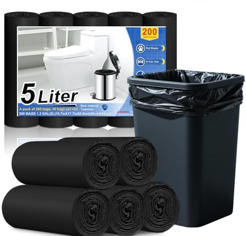 XUXRUS 5L Müllbeutel Schwarz Müllsäcke Kleine Mülltüten Eignet Sich für Badezimmer,Büros,200 Stück