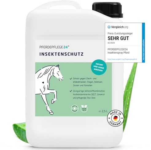 PFERDEPFLEGE24 Insektenspray Pferd DEET - Sofortiger Schutz & Langanhaltende Wirkung - 5 Größen - Fliegenspray Pferd stark Hochkonzentriert & Wirksam gegen Mücken, Fliegen, Bremsen & Zecken 2500ml