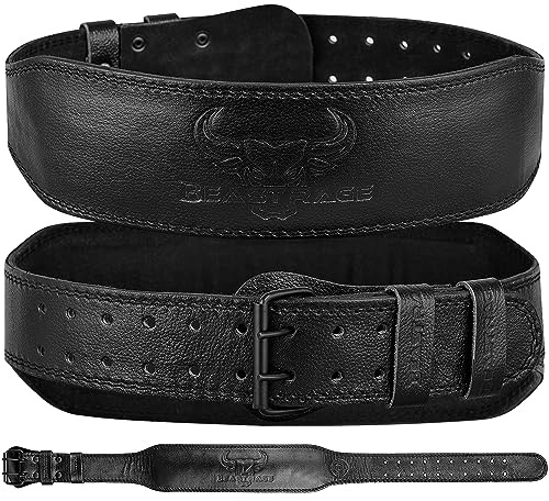 Gewichthebergürtel für Männer und Frauen, Leder-Fitnessgürtel zum Gewichtheben, 4 Zoll gepolsterte Lendenwirbelstütze, 10 verstellbare Löcher, ideal für Powerlifting, Kreuzheben, 2XL, SCHWARZ