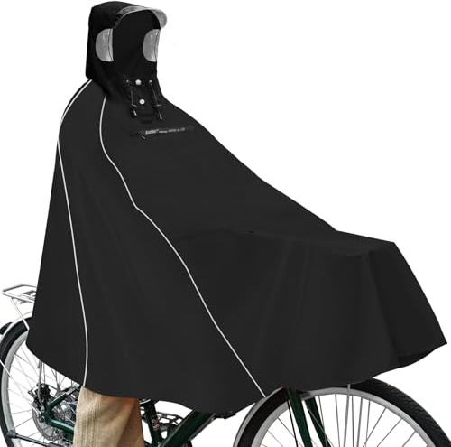 Andake Regenponcho Fahrrad Für Herren & Damen, Wasserdicht Radfahren Regen Poncho, Regenponcho Herren, Regencape Damen wasserdicht Fahrrad,Schwarz