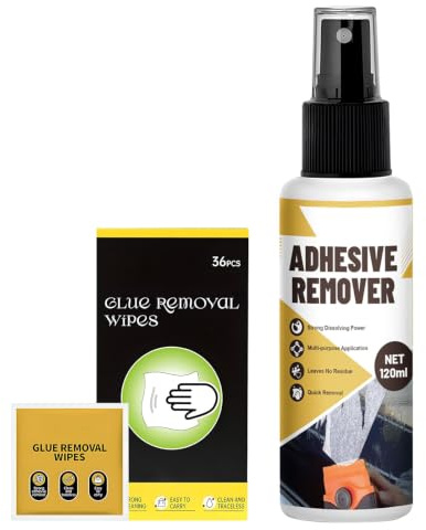 Aufkleber Entferner, Klebstoffentferner Extra Stark, Schnell löslich, 120ML | Schnell Auflösen, Glue Remover Entfernt Schnell Hartnäckige Etiketten, Klebereste -120ml + Kleberentfernungstücher*36