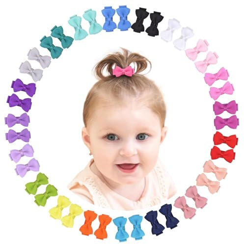 choicbaby 40 Stück Haarspangen Mädchen, 1,2 Zoll (3 CM) Mini Snap Haarspangen mit voller Schleife bedeckt Mädchen Haarschmuck für Baby Kleinkinder