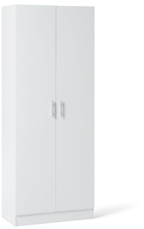Amazon Basics Storage Cabinet for Kitchen, Hallway, Tall Freestanding Cupboard, Narrow Pantry Organizer with 2 Doors, Adjustable Shelves, White, 60 x 31.5 x 152.5 cm