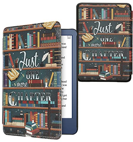 kwmobile Schutzhülle für Amazon Kindle (2022/2024) Hülle - eReader Flip Case mit Auto Sleep Funktion - Bibliothek Motto mit Mehrfarbig