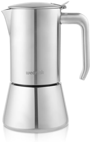 wedrink Edelstahl Espressokocher für Induktion 4 Tassen Moka Pot Espresso Kaffeemaschine für den Herd (4 Tassenx50ml)