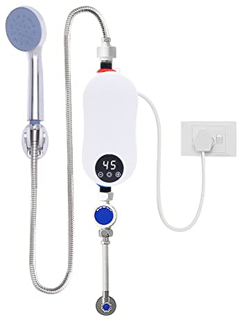 BRRIDE Elektrischer Durchlauferhitzer, 5500W 220V Mini Dusche Warmwasserbereiter mit Duschkopf für Küche Bad, Tragbarer Niederdruck Dusche Warmwasserbereiter mit LED-Anzeige (Badezimmerset)