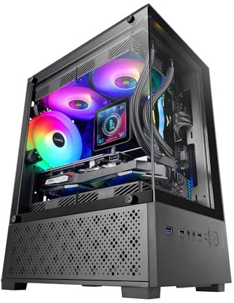 Mars Gaming MC-SE2, MicroATX Gaming-Gehäuse, Gehärtetes Glas an Vorder- und Seitenwand ohne Rahmen, 120mm FRGB-Lüfter, Zwei-Kammer-Struktur, Kompaktes PC-Gehäuse mit großem Innenraum, Schwarz