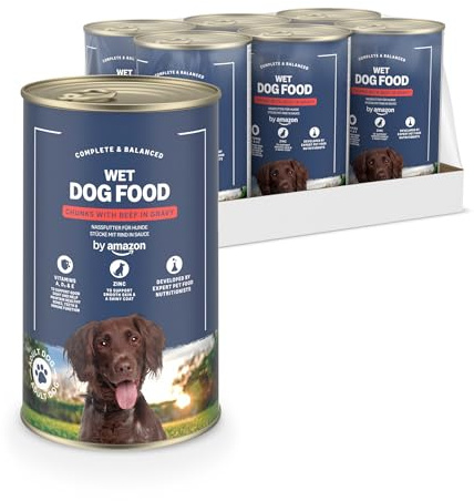 by Amazon Hundefutter, nass, Dose, Stücke mit Rind in Sauce, 6 x 1,24 kg