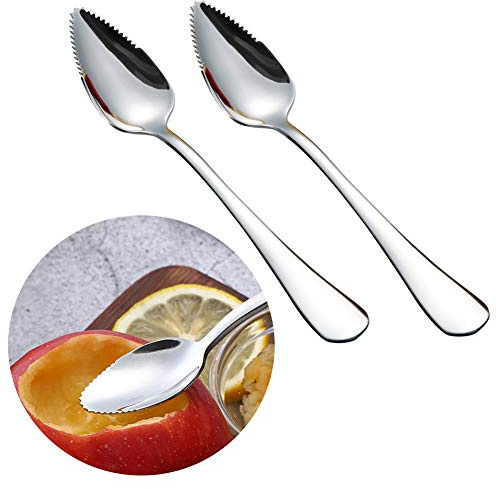Grapefruitlöffel Edelstahl 2pcs Grapefruitlöffel mit Zacken, Dessertlöffel, Spülmaschinengeeignet, Edelstahl Poliert