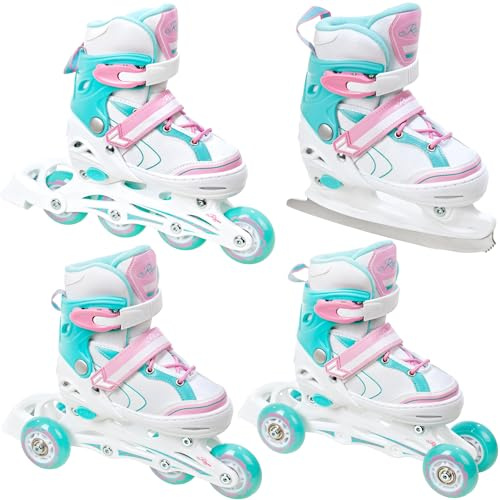 RAVEN 4in1 Inline Skates Triskates Rollschuhe Schlittschuhe Inliner für Kinder Mädchen verstellbar (Lia Mint, 30-33 (18,5cm-20,5cm))