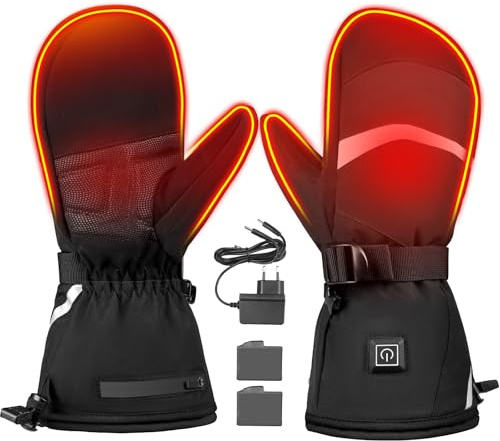 Moteoza Beheizbare Handschuhe Fausthandschuhe Herren Damen, 3 Temperaturstufen Touchscreen Winter Warm Fäustlinge, Winterhandschuhe Für Skifahren, Jagen, Camping, Wasserdicht, Winddichte (XL)
