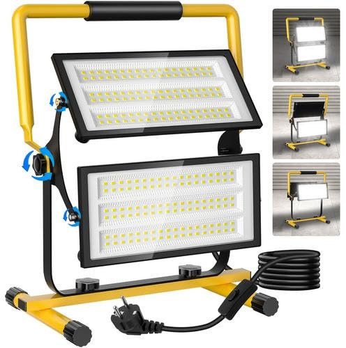 LED Baustrahler 200W 6500K Arbeitsleuchte 22000lumen Einstellbare Richtung Arbeitsscheinwerfer mit Stecker IP66 Wasserdicht Bauscheinwerfer mit 3M Kabel für Werkstatt, Baustelle Garage