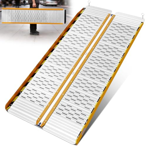 LIEKUMM Rollstuhlrampe 152 cm, 300 kg Tragkraft, klappbar Aluminium Leicht | Mobile, breite Rampe Rollstuhl, Rutschfest für Hauseingang und Türschwelle, Auffahrrampe für Elektro-Rollstuhl und Fahrrad