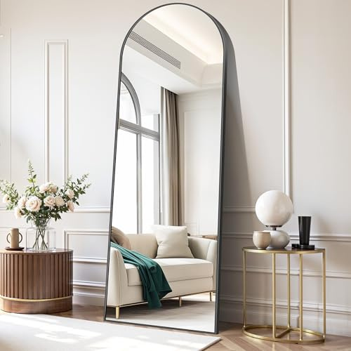 COFENY Bogen Ganzkörperspiegel, 179 × 65 cm Standspiegel mit Schwarzem Rahmen, Groß Wandspiegel zum Stehen, Anlehnen oder Hängen, Bodenspiegel für Schlafzimmer, Wohnzimmer