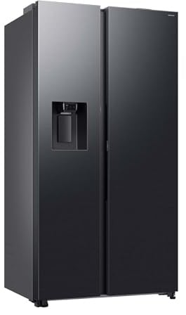 Samsung RS80F66KBFEF Side-by-Side Kühl-Gefrierkombination, AI Kühlschrank mit Gefrierfach, 178 cm, 634 l, Eis- und Wasserspender mit Festwasseranschluss, AI Voice Control & Energy Mode, Black Steel