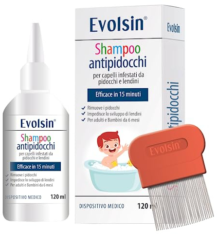 Evolsin® 120ml Läuseshampoo & Läusekamm für Erwachsene & Kinder ab 6 Monaten – bei Befall von Haaren mit Nissen & Kopfläusen – Läusemittel schonend für die Kopfhaut – wirkt in 15 Minuten