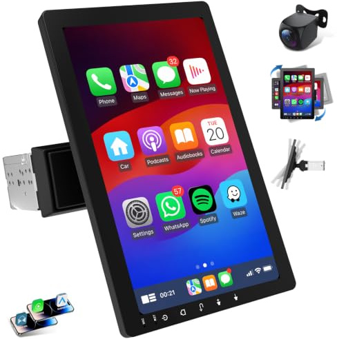 Haudio 360° drehbar Android 13 System 10 Zoll 1 Din Autoradio,Kompatibel mit Wireless Apple CarPlay und Android Auto,1080P-Rückfahrkamera,Bluetooth,FM/AM/RDS|Single DIN Radio RAM2GB+ROM32GB