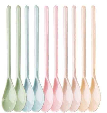 Plastik Löffel 10 Stück, Wiederverwendbare Melamin Lang Eierlöffel 18,5 cm, Dessertlöffel mit Langem Griff für Joghurt, Kaffee, Eis und Marmelade