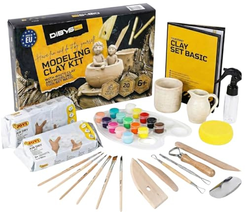 DIBYS Töpfer-Set für Zuhause | Starter mit Modellier-Werkzeug, lufttrocknendem weißen Ton, Farben & Pinsel | DIY-Töpfern für Erwachsene | Kreatives Hobby | Geschenkideen