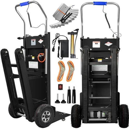 1250W Elektrische Sackkarre mit Gummiketten, Elektrischer Treppensteiger 408kg Tragkraft, Treppen & Abstiege BewäLtigen, Treppensteiger mit Sicherheitsseil & Luftpumpe für Möbeltransportieren Schwarz