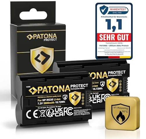 PATONA Protect V1 2X Akku NP-W235 (2600mAh) kompatibel mit Fuji Fujifilm GFX-50s II GFX-100S GFX-100 II X-H2 X-H2s X-S20 X-T4 X-T5 - mit NTC-Sensor und V1 Gehäuse