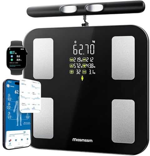Personenwaage Körperfettwaage Smart Waage Personen Digitale 28 Messwerte 8-Elektroden Dual Frequenz BIA Körperwaage VA-DisplayKörperwaage Digital Bluetooth, Kompatibel mit iOS/Android, 180 kg/400 lbs