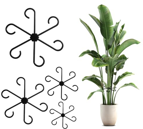 RoserRose Pflanzenstütze Set, 4 Stück Staudenhalter, Blumen, Rosen, Tomaten - Monstera Rankhilfe und Pflanzenhalter - Stützen für Zimmerpflanzen, Stauden und Blumen (Schwarz)